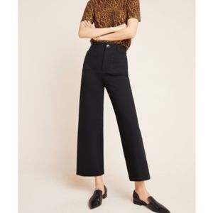 Courtney Cropped Wide-Leg Pants- Black